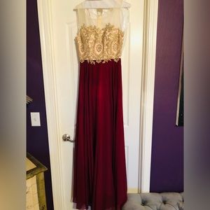 Burgundy and Cream Long Dress